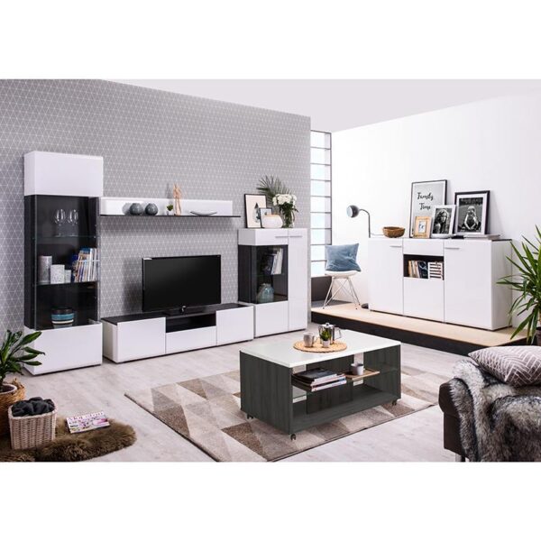 ΒΙΤΡΙΝΑ Enzo 1K VS Λευκό-Black Grey Wood-Λευκή Λάκα 58x35x190εκ f.r.r