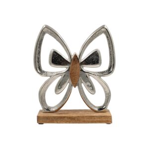 ΔΙΑΚΟΣΜΗΤΙΚΟ ΑΛΟΥΜΙΝΙΟΥ Fylliana Butterfly 732 ΜΕ ΞΥΛΙΝΗ ΒΑΣΗ ΑΣΗΜΙ ΧΡΩΜΑ 22x5x27εκ