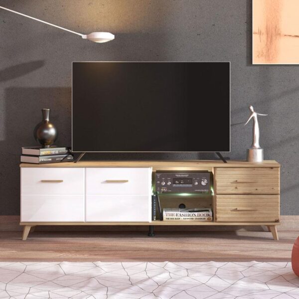 ΕΠΙΠΛΟ ΤΗΛΕΟΡΑΣΗΣ ASCONA ΛΕΥΚΟ-ARTISAN OAK-ΛΕΥΚΟ HIGH GLOSS FOIL 179x40x52εκ