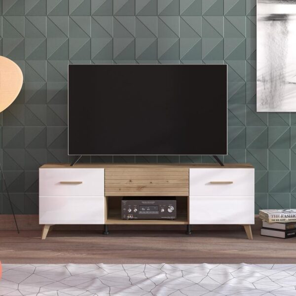 ΕΠΙΠΛΟ TV BRETAGNA 150 ARTISAN OAK-ΛΕΥΚΟ HIGH GLOSS FOIL 147x40x48εκ a.p.r
