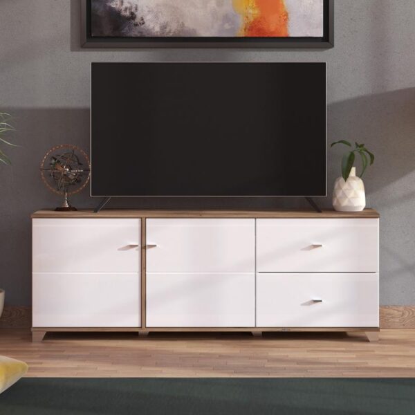 ΕΠΙΠΛΟ TV BURGUNDY 160 3K2F ΛΕΥΚΟ-FLAGSTAFF OAK-ΛΕΥΚΟ HIGH GLOSS FOIL 162x40x51εκ s.p.k