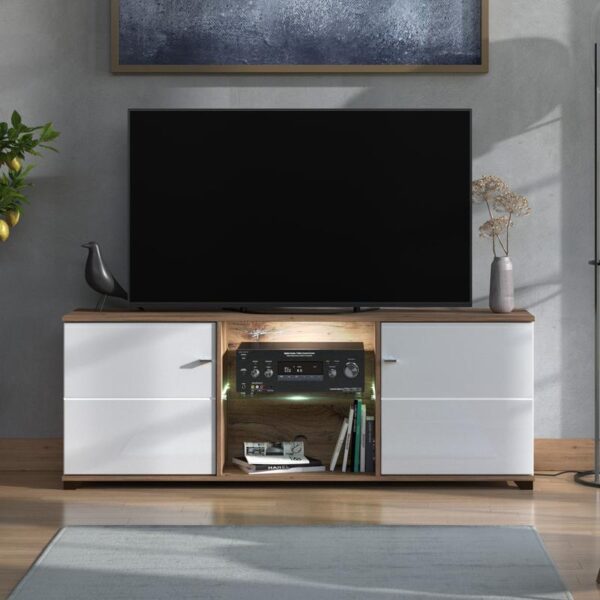 ΕΠΙΠΛΟ TV BURGUNDY 160 3K2V ΛΕΥΚΟ-FLAGSTAFF OAK-ΛΕΥΚΟ HIGH GLOSS FOIL 157x40x51εκ s.p.k