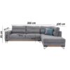 ΚΑΝΑΠΕΣ New Monaco ΔΕΞΙΑ ΓΩΝΙΑ ΓΚΡΙ 300x230x95εκ