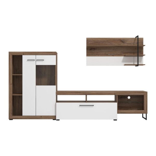 ΚΕΝΤΡΟ ΨΥΧΑΓΩΓΙΑΣ-ΣΥΝΘΕΣΗ CAEN FLAGSTAFF OAK-ΛΕΥΚΟ HIGH GLOSS FOIL 263x40x170εκ