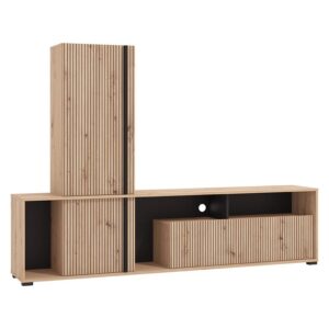 ΚΕΝΤΡΟ ΨΥΧΑΓΩΓΙΑΣ-ΣΥΝΘΕΣΗ CHANIA ARTISAN OAK-ARTISAN OAK ΜΕ ΜΑΥΡΕΣ ΓΡΑΜΜΕΣ-ΜΑΥΡΟ 196x33x140εκ xtrt