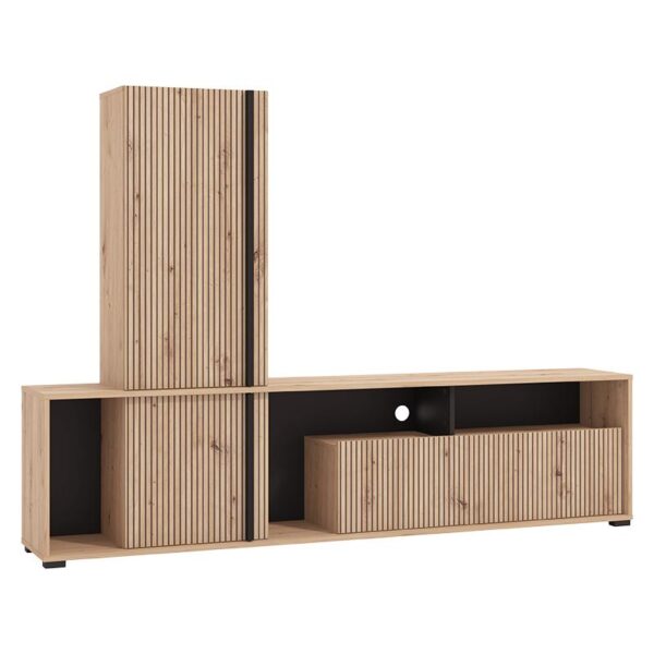 ΚΕΝΤΡΟ ΨΥΧΑΓΩΓΙΑΣ-ΣΥΝΘΕΣΗ CHANIA ARTISAN OAK-ARTISAN OAK ΜΕ ΜΑΥΡΕΣ ΓΡΑΜΜΕΣ-ΜΑΥΡΟ 196x33x140εκ xtrt
