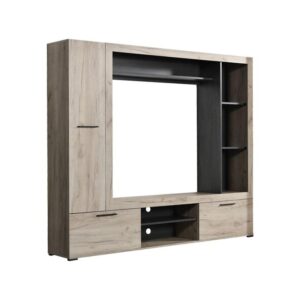 ΚΕΝΤΡΟ ΨΥΧΑΓΩΓΙΑΣ-ΣΥΝΘΕΣΗ LORCA GREY OAK / ΜΑΥΡΟ 195x35x171εκ