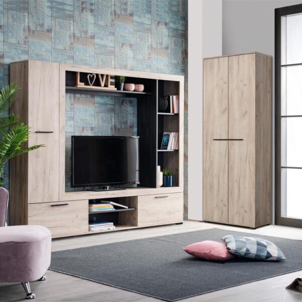 ΚΕΝΤΡΟ ΨΥΧΑΓΩΓΙΑΣ-ΣΥΝΘΕΣΗ LORCA GREY OAK / ΜΑΥΡΟ 195x35x171εκ