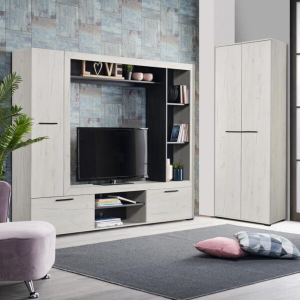 ΚΕΝΤΡΟ ΨΥΧΑΓΩΓΙΑΣ-ΣΥΝΘΕΣΗ LORCA WHITE OAK / ΜΑΥΡΟ 195.5*35*171.5