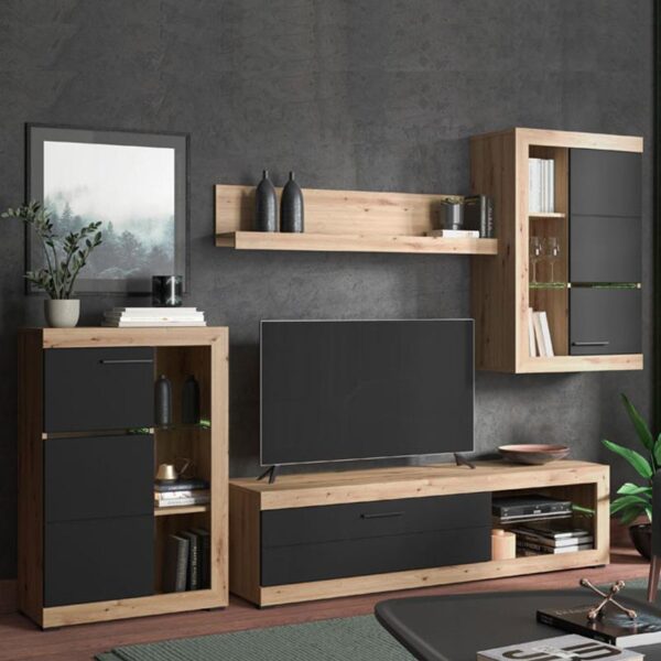 ΚΕΝΤΡΟ ΨΥΧΑΓΩΓΙΑΣ-ΣΥΝΘΕΣΗ ROSSO ARTISAN OAK-BLACK ΜΑΤT FOIL 266x41x186εκ