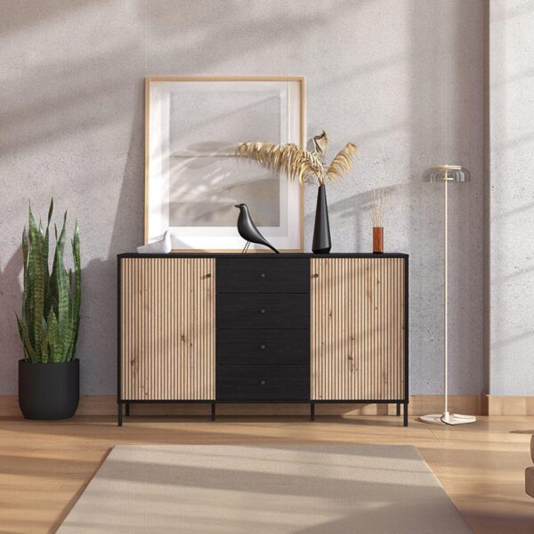 ΚΟΜΟΤΑ-ΜΠΟΥΦΕΣ CORREZE 3K4F ΜΑΥΡΟ OAK-ARTISAN OAK 157x40x93εκ