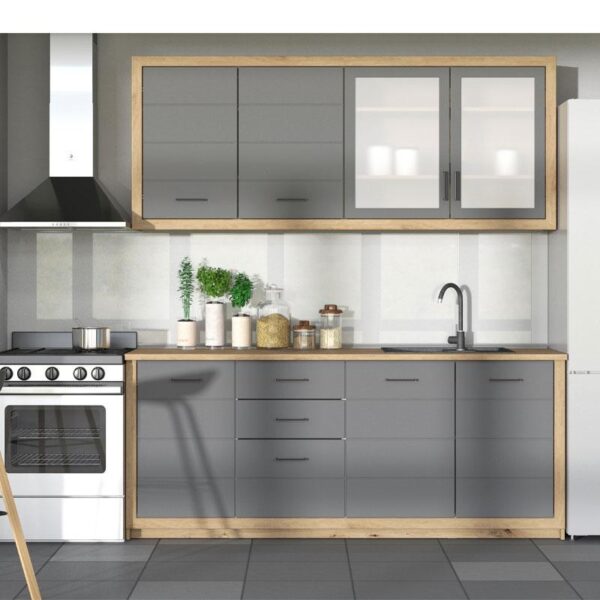 ΚΟΥΖΙΝΑ IPANEMA 200 ARTISAN OAK-ΓΚΡΙ MAT FOIL 200x60x224,5εκ
