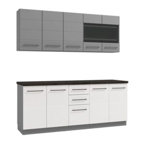 ΚΟΥΖΙΝΑ PETRA 200 ΓΚΡΙ ΓΡΑΦΙΤΗΣ-ΛΕΥΚΟ HIGH GLOSS FOIL-ΓΚΡΙ MAT FOIL 200x56x214εκ