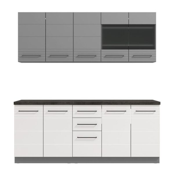 ΚΟΥΖΙΝΑ PETRA 200 ΓΚΡΙ ΓΡΑΦΙΤΗΣ-ΛΕΥΚΟ HIGH GLOSS FOIL-ΓΚΡΙ MAT FOIL 200x56x214εκ