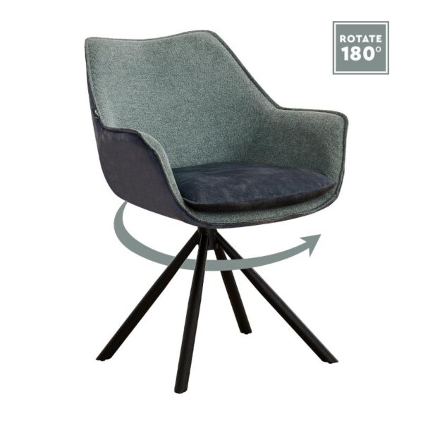 ΠΕΡΙΣΤΡΕΦΟΜΕΝΗ ΚΑΡΕΚΛΑ Fylliana FL5064 ΜΕ ΜΕΤΑΛΛΙΚΑ ΠΟΔΙΑ ΚΑΙ ΠΡΑΣΙΝΟ ΧΡΩΜΑ ΥΦΑΣΜΑΤΟΣ 62x61,5x84εκ