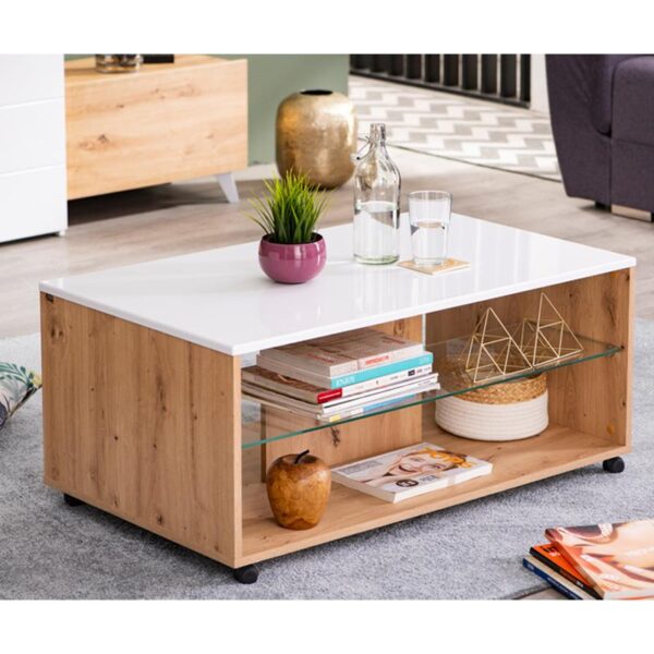 ΤΡΑΠΕΖΑΚΙ ΣΑΛΟΝΙΟΥ BERT ARTISAN OAK-ΛΕΥΚΗ ΛΑΚΑ 101x60x45εκ