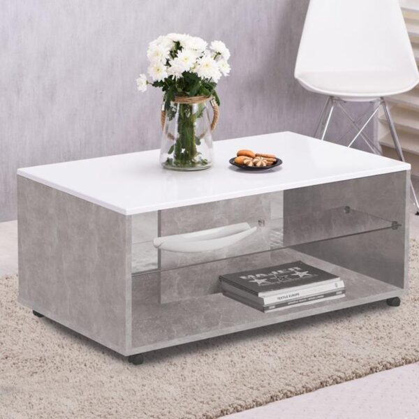 ΤΡΑΠΕΖΑΚΙ ΣΑΛΟΝΙΟΥ BERT ΓΚΡΙ CONCRETE-ΛΕΥΚΗ ΛΑΚΑ 101x60x45εκ
