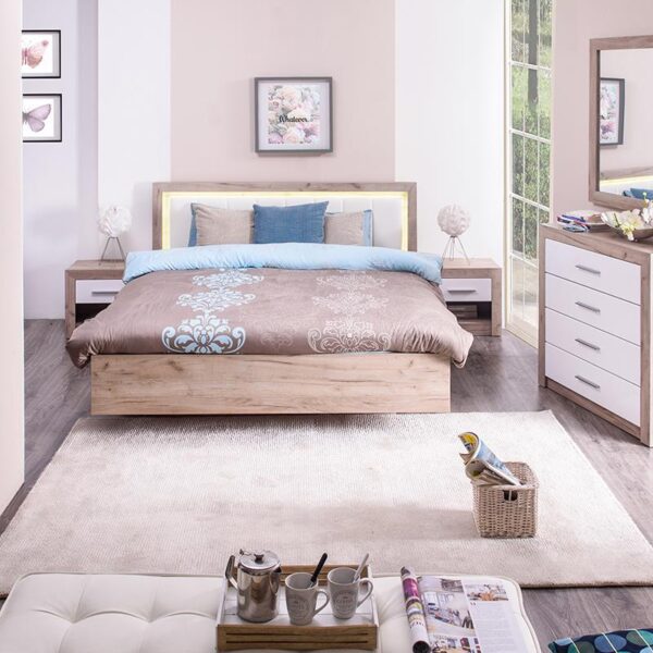 ΚΡΕΒΑΤΙ Astor 160 Grey Oak - Λευκή Δερματίνη 178.5*208.5*100.5