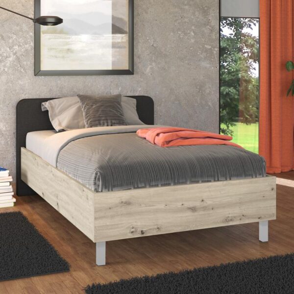 ΚΡΕΒΑΤΙ BARLETTA 120 GREY OAK ΜΕ ΓΚΡΙ ΥΦΑΣΜΑ ΚΑΙ CHROME ΠΟΔΙΑ 131x213,5x85,5εκ (120x200)