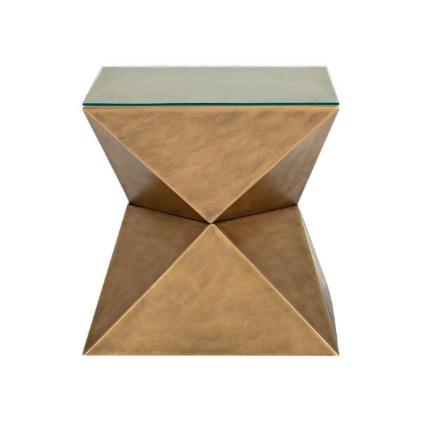 ΜΕΤΑΛΛΙΚΟ ΤΡΑΠΕΖΑΚΙ ΣΑΛΟΝΙΟΥ ΣΕ ΣΧΗΜΑ ΠΥΡΑΜΙΔΑ ΜΕ ΓΥΑΛΙ Fylliana FL0160 ΧΡΥΣΟ 41x41εκ