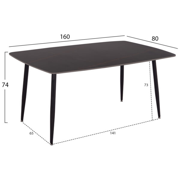 ΤΡΑΠΕΖΙ RAVEN HM18150.02 ΚΕΡΑΜΙΚΟ TOP ΜΕ ΟΨΗ ΜΑΥΡΟ ΜΑΡΜΑΡΟ 160x80x74Υεκ.