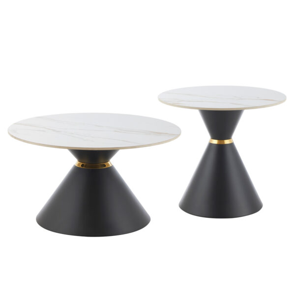 ΤΡΑΠΕΖΙΑ ΣΑΛΟΝΙΟΥ NANDO HM18267.01 ΚΕΡΑΜΙΚΑ TOP ΟΨΗ ΛΕΥΚΟ ΜΑΡΜΑΡΟ Φ60εκ & Φ80εκ