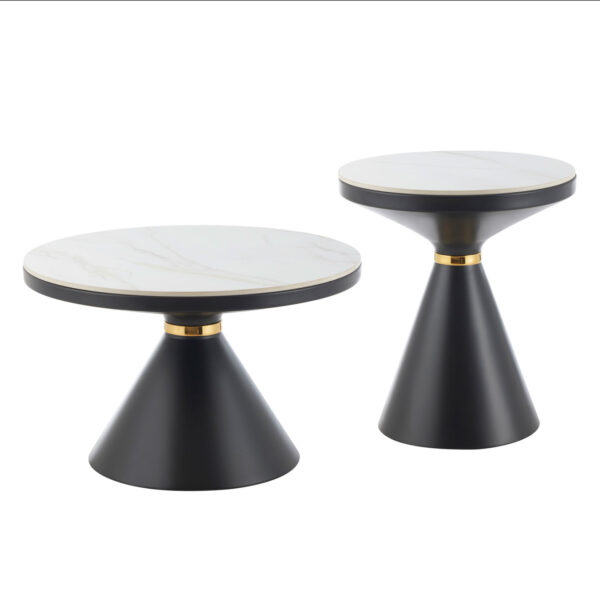 ΤΡΑΠΕΖΙΑ ΣΑΛΟΝΙΟΥ TERRANO HM18268.01 ΚΕΡΑΜΙΚΑ TOP ΟΨΗ ΛΕΥΚΟ ΜΑΡΜΑΡΟ Φ50εκ & Φ70εκ