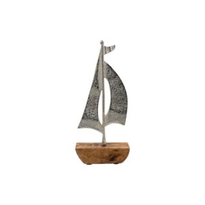ΔΙΑΚΟΣΜΗΤΙΚΟ ΑΛΟΥΜΙΝΙΟΥ Fylliana Boat 1826 ΜΕ ΞΥΛΙΝΗ ΒΑΣH ΑΣΗΜΙ ΧΡΩΜΑ 13x4x30εκ