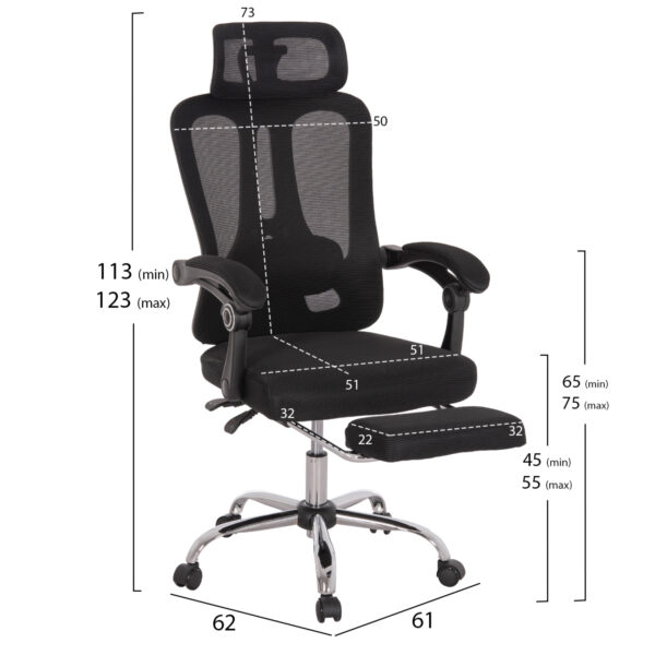 ΚΑΡΕΚΛΑ ΓΡΑΦΕΙΟΥ BARNET HM18258.01 ΜΑΥΡΟ MESH-ΜΑΥΡΟΣ ΣΚΕΛΕΤΟΣ NYLON 61x62x123Υ