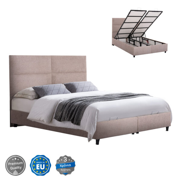 ΚΡΕΒΑΤΙ MILO ΜΕ ΑΠΟΘ.ΧΩΡΟ HM738.22 ΜΠΕΖ TEDDY ΥΦΑΣΜΑ ΓΙΑ ΣΤΡΩΜΑ 140x200εκ