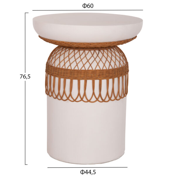 ΒΟΗΘΗΤΙΚΟ ΤΡΑΠΕΖΙ PRILEP HM18159.02 FIBER CEMENT ΛΕΥΚΟ & RATTAN--Φ60x76,5Υεκ