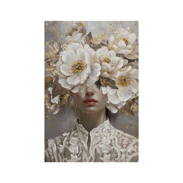 ΠΙΝΑΚΑΣ ΣΕ ΚΑΜΒΑ Fylliana "Woman with flowers 37073" ΜΠΕΖ-ΓΚΡΙ-ΛΕΥΚΟ 60x3x90εκ