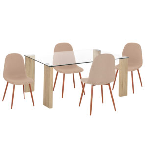 ΣΕΤ ΤΡΑΠΕΖΑΡΙΑΣ 5ΤΜΧ LEOMOR HM21270.01 ΤΡΑΠΕΖΙ & 4 ΚΑΡΕΚΛΕΣ - ΜΠΕΖ ΥΦΑΣΜΑ