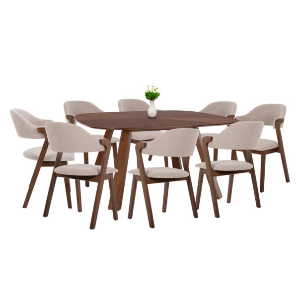 ΣΕΤ ΤΡΑΠΕΖΑΡΙΑΣ 9ΤΜΧ RIDER HM21341 ΤΡΑΠΕΖΙ ΑΠΟ MDF--ΚΑΡΕΚΛΕΣ RUBBERWOOD & ΥΦΑΣΜΑ