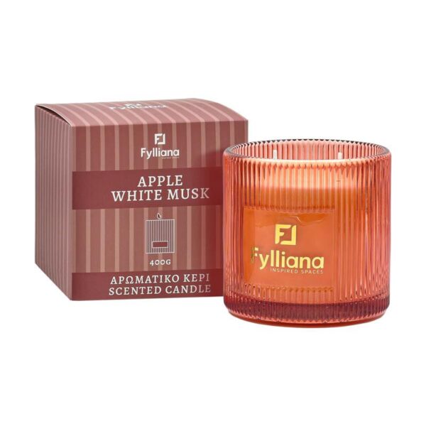 ΑΡΩΜΑΤΙΚΟ ΚΕΡΙ "Apple white musk " Fylliana FL25245 ΣΕ ΓΥΑΛΙΝΟ ΒΑΖΑΚΙ 400gr ΚΑΙ ΣΥΣΚΕΥΑΣΙΑ ΔΩΡΟΥ