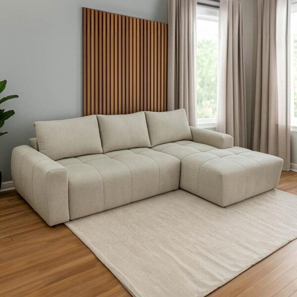 ΚΑΝΑΠΕΣ ΚΡΕΒΑΤΙ Fylliana Indigo ΔΕΞΙΑ ΓΩΝΙΑ ΜΠΕΖ ΥΦΑΣΜΑ 280x170x90εκ