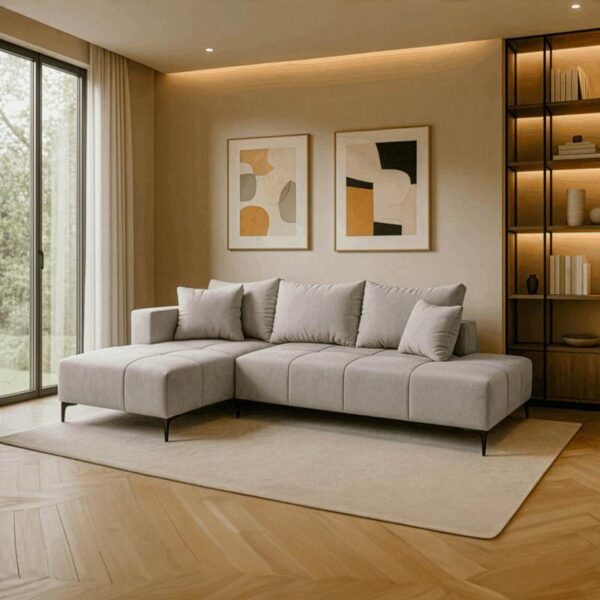 ΚΑΝΑΠΕΣ ΚΡΕΒΑΤΙ Fylliana Jasper ΑΡΙΣΤΕΡΗ ΓΩΝΙΑ ΜΠΕΖ ΥΦΑΣΜΑ 255x170x90εκ