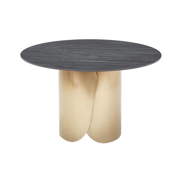 ΣΤΡΟΓΓΥΛΟ ΤΡΑΠΕΖΙ ΤΡΑΠΕΖΑΡΙΑΣ Fylliana FL0063 ΜΕ ΓΚΡΙ ΚΕΡΑΜΙΚΗ ΕΠΙΦΑΝΕΙΑ ΜΕ ΜΕΤΑΛΛΙΚΑ ΠΟΔΙΑ ΣΕ ΧΡΥΣΟ ΧΡΩΜΑ 120x75εκ