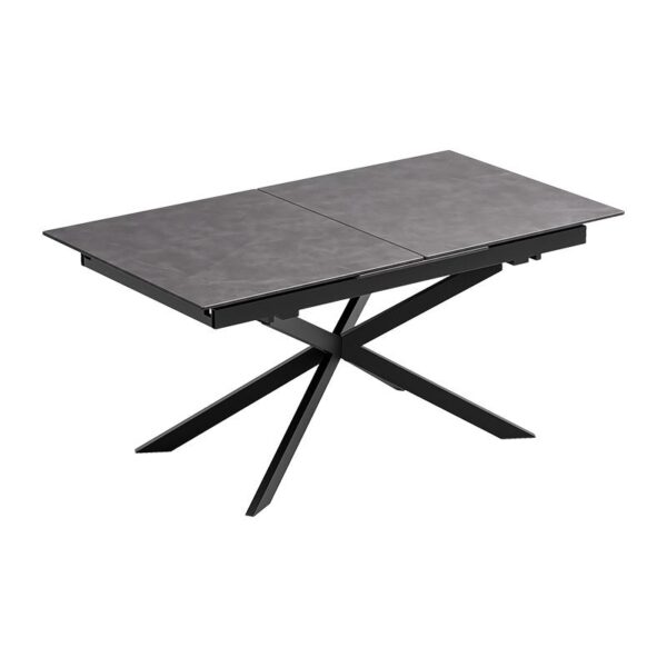 ΤΡΑΠΕΖΙ ΤΡΑΠΕΖΑΡΙΑΣ ΑΝΟΙΓΟΜΕΝΟ Fylliana FL017 ΜΕ ΓΚΡΙ ΚΕΡΑΜΙΚΗ ΕΠΙΦΑΝΕΙΑ ΚΑΙ ΜΑΥΡΑ ΜΕΤΑΛΛΙΚΑ ΠΟΔΙΑ 160(+50)x90x76εκ