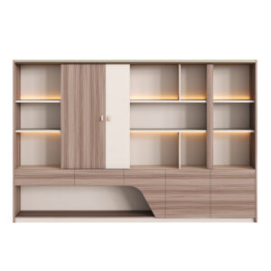 ΒΙΒΛΙΟΘΗΚΗ ΣΕΙΡΑ SUPERON HM2141 ΜΕΛΑΜΙΝΗ ΜΠΕΖ & ΦΥΣΙΚΟ--LED ΦΩΤΙΣΜΟΣ 300x40x200Υεκ