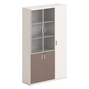 ΒΙΒΛΙΟΘΗΚΗ/ΝΤΟΥΛΑΠΙ NEWLINE HM18280 ΜΕΛΑΜΙΝΗ ΛΕΥΚΗ-ΑΝΟΙΧΤΟ ΚΑΦΕ--ΓΥΑΛΙ 120x40x200Υεκ