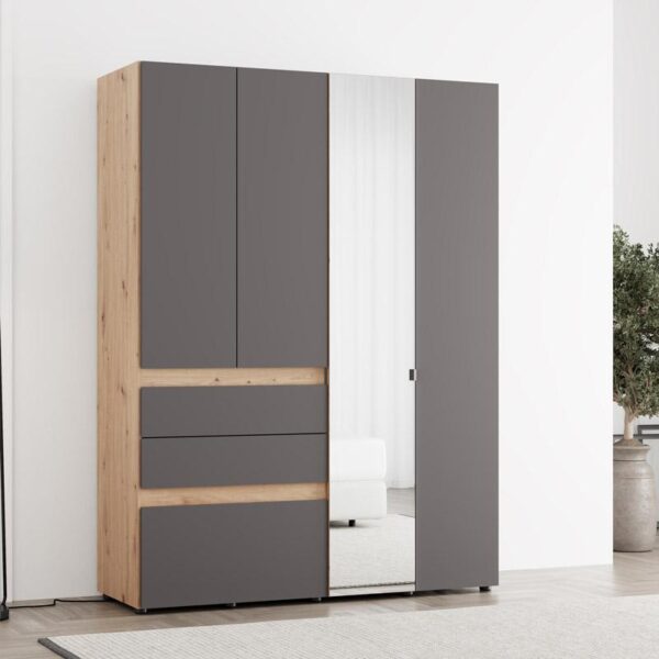ΝΤΟΥΛΑΠΑ ARDERIN 4K3F1O h207 ARTISAN OAK-ΓΚΡΙ ΓΡΑΦΙΤΗΣ 155x52x208εκ