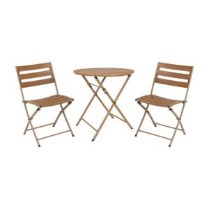 ΣΕΤ BALCONY 3TEM ΣΤΡΟΓΓΥΛΟ Fylliana POLYWOOD & ΑΤΣΑΛΙ ΦΥΣΙΚΟ-ΚΑΦΕ ΧΡΩΜΑ