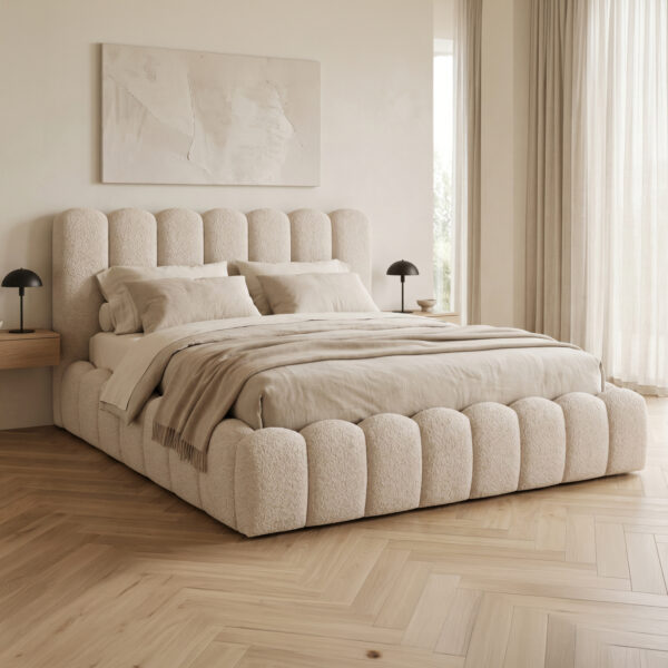 ΚΡΕΒΑΤΙ ΔΙΠΛΟ MARIUS HM759.03 ΜΠΕΖ CHENILLE ΥΦΑΣΜΑ-- ΓΙΑ ΣΤΡΩΜΑ 160x200εκ