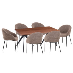 set-trapezarias-7tmch-fb91093603-mdf-top.jpg ΣΕΤ ΤΡΑΠΕΖΑΡΙΑΣ 7ΤΜΧ DRENNY HM10936.03 MDF TOP ΚΑΡΥΔΙ--ΥΦΑΣΜΑ TAUPE & ΜΕΤΑΛΛΟ ΜΑΥΡΟ