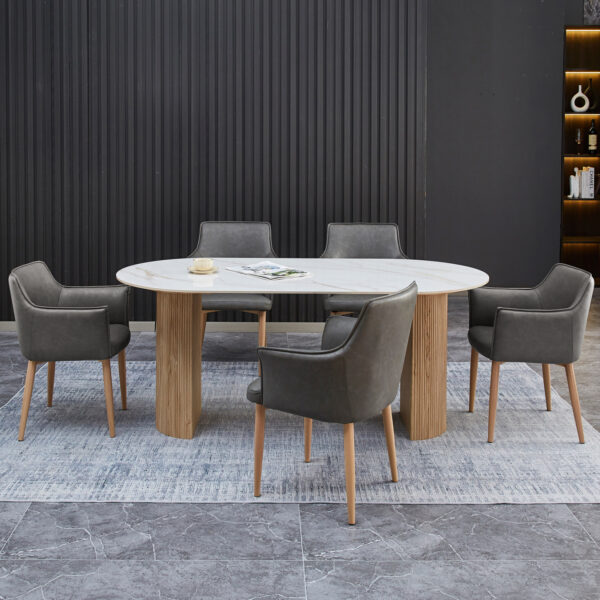 ΣΕΤ ΤΡΑΠΕΖΑΡΙΑΣ 7ΤΜΧ MELLOW HM21360 ΚΕΡΑΜΙΚΟ TOP/MDF ΠΟΔΙΑ--PU ΓΚΡΙ/ΜΕΤΑΛ.ΠΟΔΙΑ