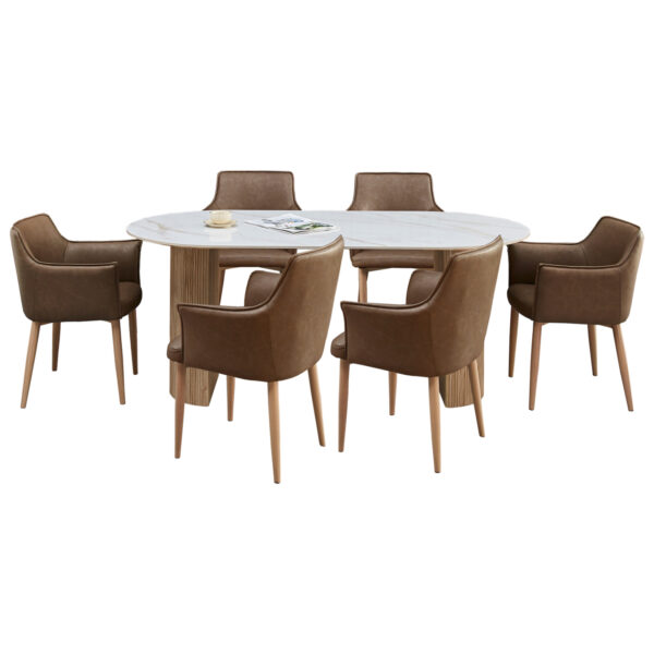 ΣΕΤ ΤΡΑΠΕΖΑΡΙΑΣ 7ΤΜΧ MELLOW HM21361 ΚΕΡΑΜΙΚΟ TOP/MDF ΠΟΔΙΑ--PU ΚΑΦΕ/ΜΕΤΑΛ.ΠΟΔΙΑ